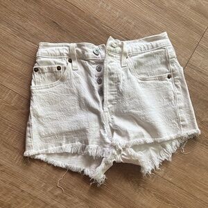 Levi's White Frayed Jean Shorts